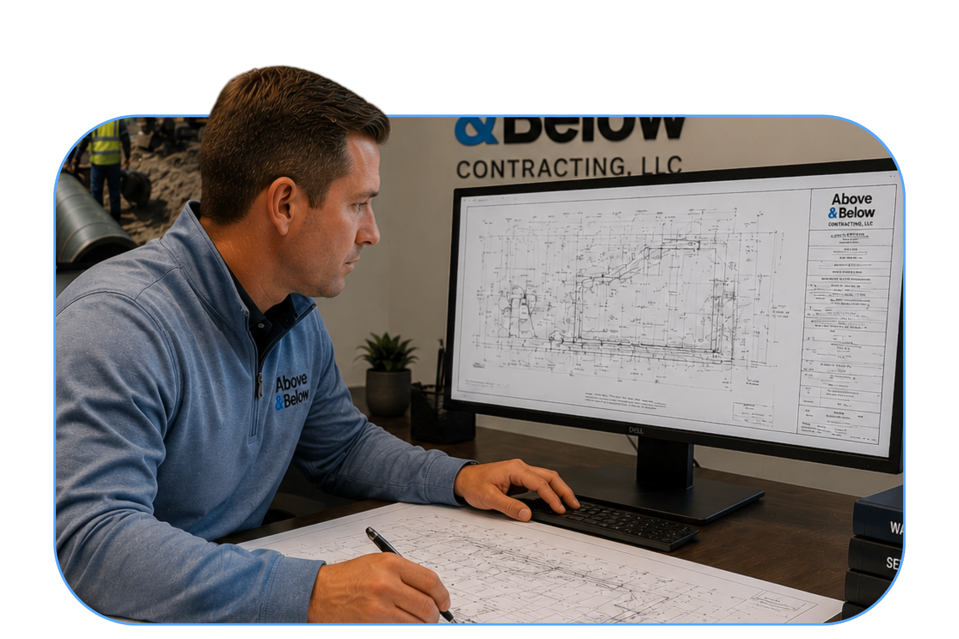 Above & Below team member reviewing construction plans
