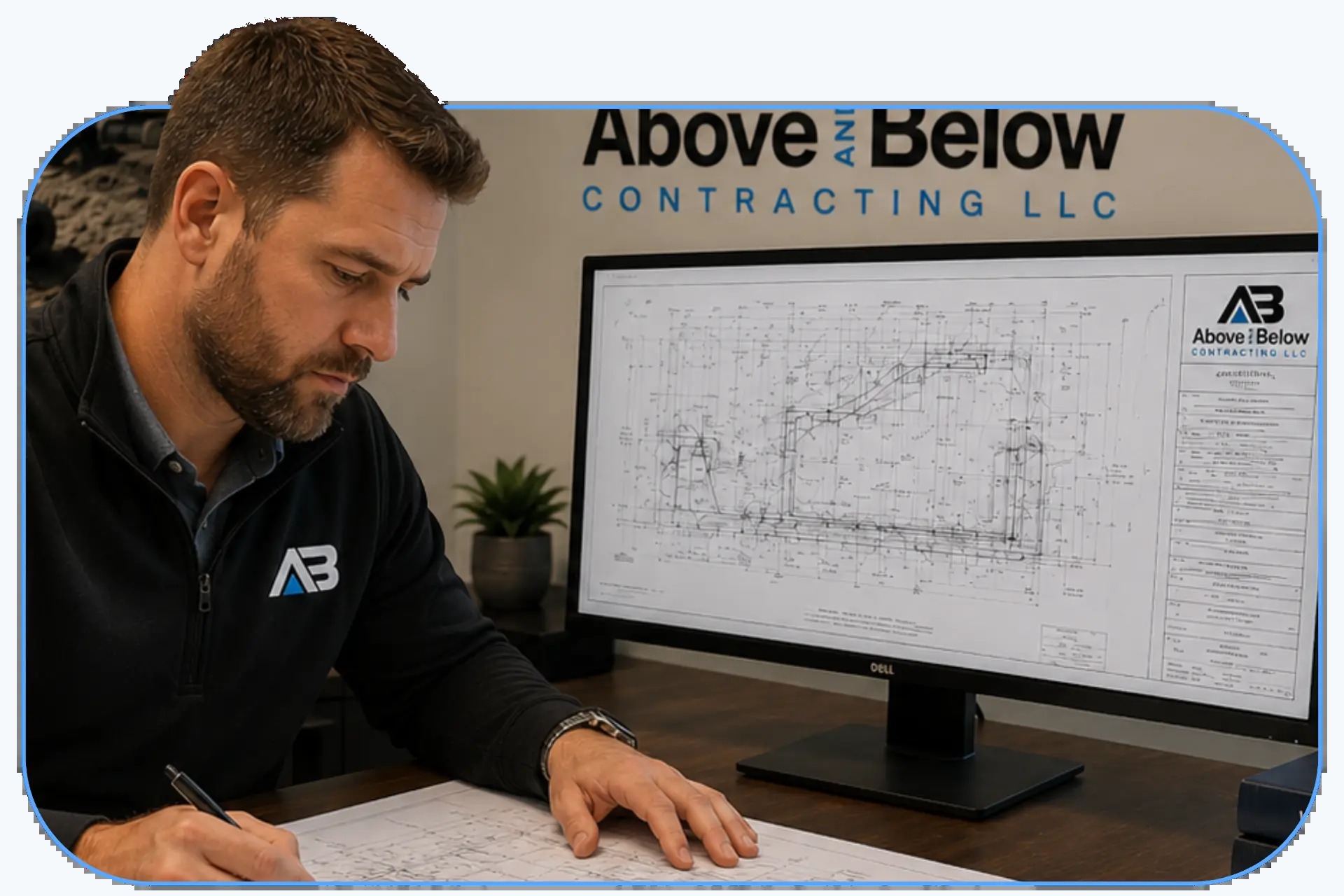 Above & Below team member reviewing construction plans